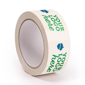 White PVC adhesive tape in standard width with your logo in 2 colours