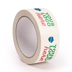 White PVC adhesive tape in standard width with your logo in 3 colours