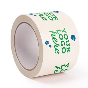 Brede witte PVC tape met jouw logo in 2 kleuren