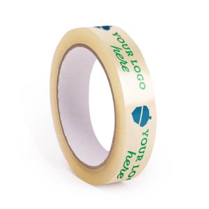 Narrow transparent PVC adhesive tape with your logo in 2 colours