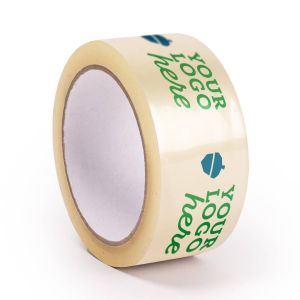 Transparent PVC adhesive tape in standard width with your logo in 2 colours