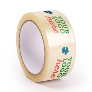 Transparante PVC tape in standaard breedte met jouw logo in 3 kleuren