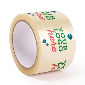 Brede transparante PVC tape met jouw logo in 3 kleuren