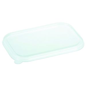 Transparent rPET anti-fog lids for mealboxes in sugarcane 229 x 153mm