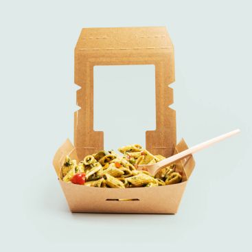 Compostable cardboard salad boxes with cellulose window
